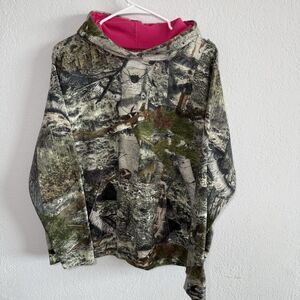 Mossy Oak Womens Camo Pullover Hoodie Sz Large Camouflage Hunting Pink Logo